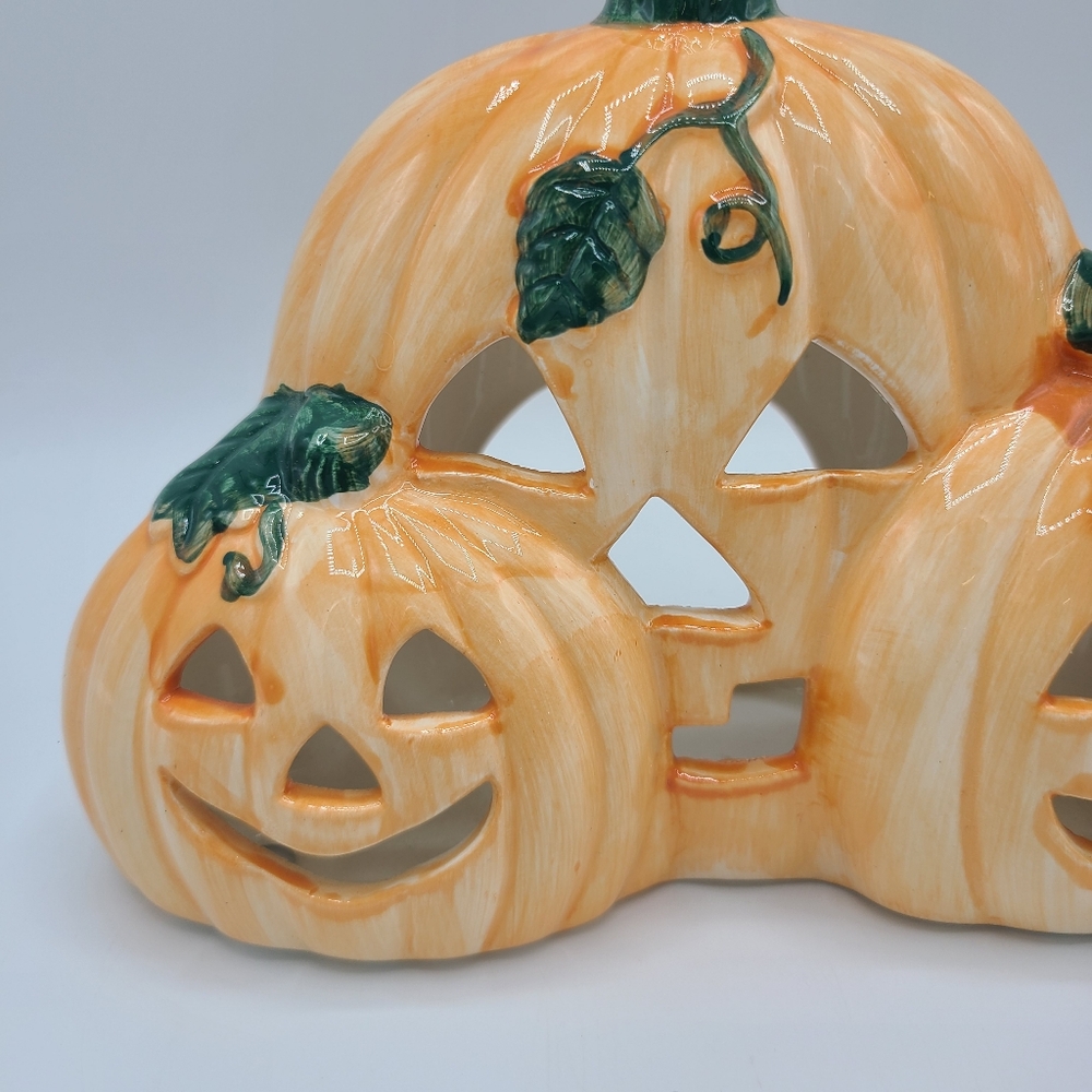 Vintage Ceramic Halloween Jack-o-Lantern Pumpkins Candle Holder Tealight Taiwan - Picture 2 of 9